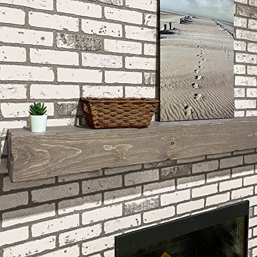 Fireplace Mantel, Rustic, Shelf, Floating Mantle, Real Wood, Beam, URBANDI (Grey, 84Lx6Hx8D) - color: Grey, size: 84Lx6Hx8D