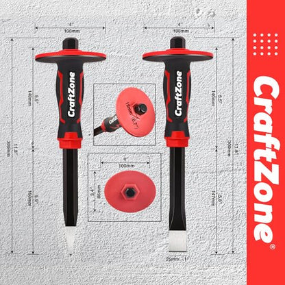 Masonry Chisel Set - 2-Piece Heavy Duty Pointed & Flat Rock Chisels, Concrete Stone Chisel with Hand Protection for Brick Breaking Carving Splitting Cutting Mason Tools - size: 2pc