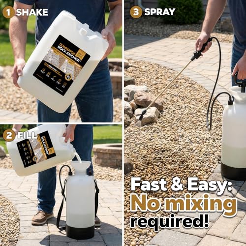 DOMINATOR Rock Anchor 5 Gal - Rock Glue for Landscaping Gravel & Stone, Ready to Spray, Locks in River Rock, Pea Gravel & Decorative Rock, Prevents Scattering & Washouts, Water-Based - size: 5 Gallon, style: Rock Glue