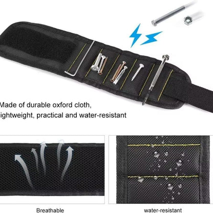 3 Rows 6 Magnets Magnetic Wristband, Adjustable Hook & Loop Magnetic Wrist Tool Holder for Screws Nails Drill Bits Woodworking Repair