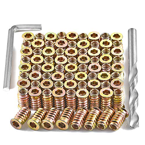 80Pcs 1/4"-20x20mm Hex Nut Inserts Wood Threaded Fastener for Furniture - color: 80 Pcs 1/4"-20 x 20mm