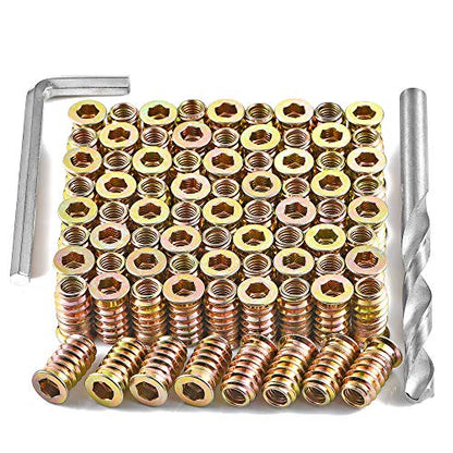 80Pcs 1/4"-20x20mm Hex Nut Inserts Wood Threaded Fastener for Furniture - color: 80 Pcs 1/4"-20 x 20mm