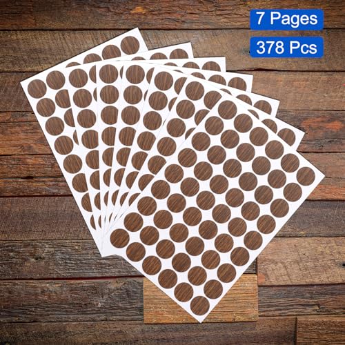 uxcell 7 Sheets/378PCS Self Adhesive Screw Hole Stickers, 2.1cm/0.83" PVC Screw Hole Covers Hole Stickers for Furniture Wood Cabinet Wall Desk Table Bookcase, Light Walnut - color: Light Walnut