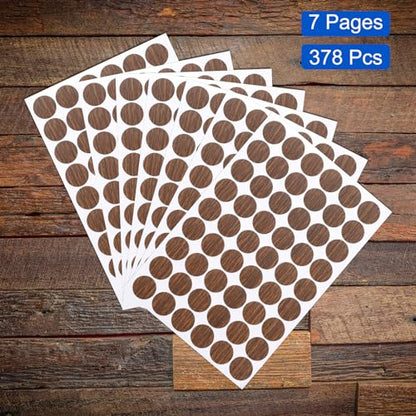 uxcell 7 Sheets/378PCS Self Adhesive Screw Hole Stickers, 2.1cm/0.83" PVC Screw Hole Covers Hole Stickers for Furniture Wood Cabinet Wall Desk Table Bookcase, Light Walnut - color: Light Walnut