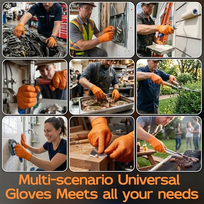 HEAVY DUTY 8 Mil Orange Nitrile Gloves, Diamond Textured Disposable Industrial Mechanic Rubber Gloves 1000PCs - size: X-Large