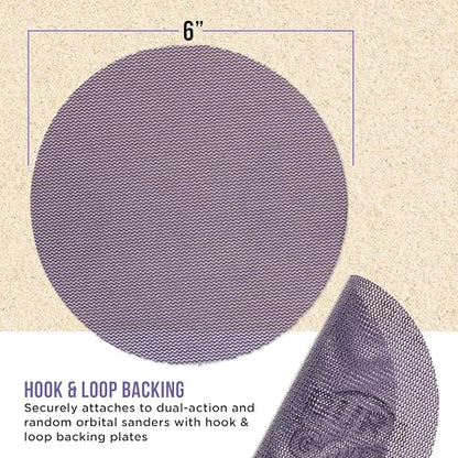 Dura-Gold Premium 240 Grit 6" Purple Ceramic Mesh Sanding Discs, Box of 30 - style: 240 Grit