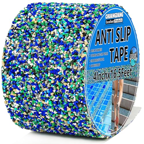 Blue Rubber Anti Slip Tape 4Inchx16.5Feet，Blue Non Slip Tape for Pool,Stair Steps,Bathroom,Trails,tub,Boats,ramp,Stairs Grip Tape,No Skid, High Traction Friction - size: 4Inchx16.5Feet