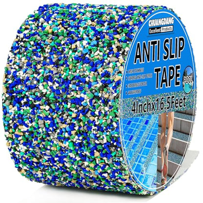 Blue Rubber Anti Slip Tape 4Inchx16.5Feet，Blue Non Slip Tape for Pool,Stair Steps,Bathroom,Trails,tub,Boats,ramp,Stairs Grip Tape,No Skid, High Traction Friction - size: 4Inchx16.5Feet