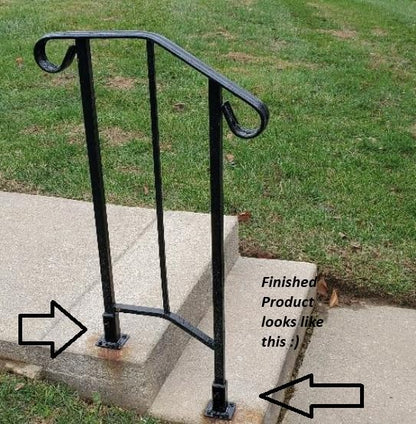 NO Welding 6 1/2" Outdoor Step Railing Posts Repair base boot for 1" Hollow or Solid Handrail Post mount, Slip-Fit design for loose broken Rusty Iron rail posts decks-stairs-Black paint w/anchor bolts