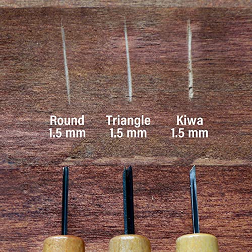 Wazakura 3PCS Bonsai Chisel Kit with Round Gouge, Single Bevel Skewed