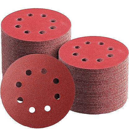 165PCS Sanding Discs 5 Inch 8 Hole, Orbital Sander Sandpaper, 5 Sanding Disc Hook and Loop Include 40/60/80/120/150/220/320/400/600 Assorted Grits Sandpaper, for Random Orbital Sander - style: 165Pcs Red sandpaper for 'DIY'