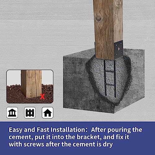 TPSHKE12 Pack U Shape Post Anchor, 4"x 4" Post Base for Concrete, Design Patented Product, 11 Gauge 3 mm Thickness Galvanized Black Pergola Deck Bracket with Screws(Inner Dia 3.6x3.6)
