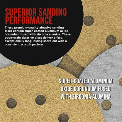 ProductionShop Premium 150 Grit 6" Gold Sanding Discs, 6-Hole Pattern, Box of 100 - Dustless Hook & Loop Backing Sandpaper for DA & Random Orbital Sanders, Sand Auto Paint, Wood Woodworking Furniture