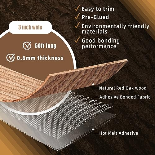 GSCIT Club Red Oak Edge Banding, 3 inch x 50ft roll of Veneer Edge Banding Preglued Flexible, Wood Tape Banding for Cabinet Repair - color: Red Oak, size: 3"x 50ft