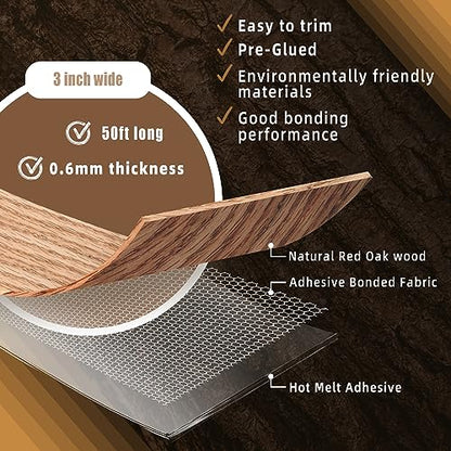 GSCIT Club Red Oak Edge Banding, 3 inch x 50ft roll of Veneer Edge Banding Preglued Flexible, Wood Tape Banding for Cabinet Repair - color: Red Oak, size: 3"x 50ft