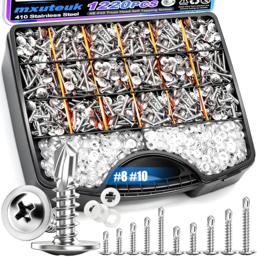 mxuteuk 1220PCS #8#10 Self Tapping Screws for Metal,410 Stainless Steel - size: SV 1220PCS #8 #10 Kit