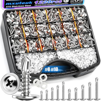 mxuteuk 1220PCS #8#10 Self Tapping Screws for Metal,410 Stainless Steel - size: SV 1220PCS #8 #10 Kit