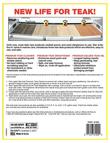STAR BRITE Teak Kit - Restore Decks, Patio, Outdoor Furniture, Boats & Fine Wood - Marine Grade Teak Cleaner & Brightener Set with Premium Golden Teak Oil Finish - Renew, Refinish & Protect (081202) - style: 32 OZ Kit