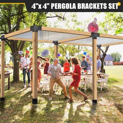 4x4 Woodworks Pergola Brackets Kit, 4-Way Corner Extension Brackets, Black Powder Coated, 4x4 Metal Brackets for Wood Beams, Fence and Carport (Actual: 3.5""x3.5""), TK00062-3T2P - size: 4PCS 4-Way 4*4 SET