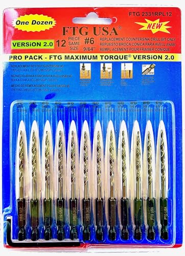 FTG USA 12Pc #6 (9/64") Replacement Countersink Drill Bit Set Tapered Bits - size: #6 (9/64"), style: 12 Bits w/o cutter