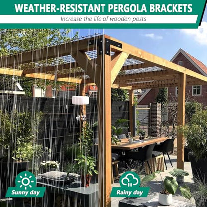 Pergola Flat Brackets 10" x 10",L-Shape Straight Joining Brackets for 4 x 4 or 6 x 6 Lumber,Heavy Duty Mending Plate for Gazebo,Porch,Truss Framing,Log Cabins - 4Pack - size: L-shape