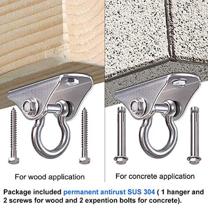 BeneLabel Stainless Steel Heavy Duty Swing Hanger Ceiling Mount 1600 LB Capacity Swing Hardware for Swing Seat, Yoga, Heavy Bag, Porch Swing, Hanging Chair with 2 Screws and 2 Expansion Bolts - color: Silver - 180° Swing Hanger (1 Pack)