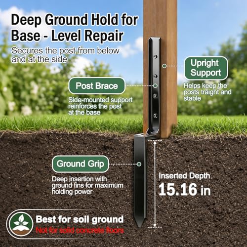 2 Pack Fence Post Repair Kit, Removable Anchor Spike for Wood Post - size: 2 PCS