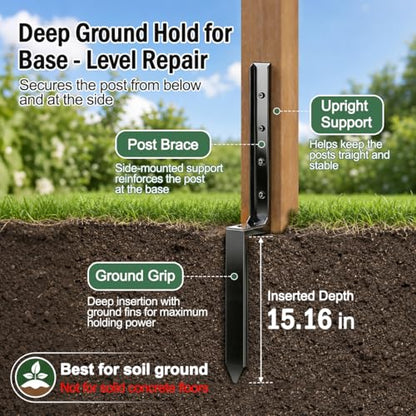 2 Pack Fence Post Repair Kit, Removable Anchor Spike for Wood Post - size: 2 PCS