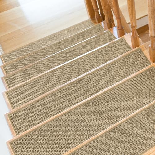 SMILOOL Stair Treads Non Slip for Wooden Steps Indoor 9" x 36" 15 Pack Extra Wide Stair Tread Carpet Stairs Runner, Step Pads with Reusable Adhesive for Dogs Kids Elders, Machine Washable, Beige - color: Beige, size: 9 x 36 inch