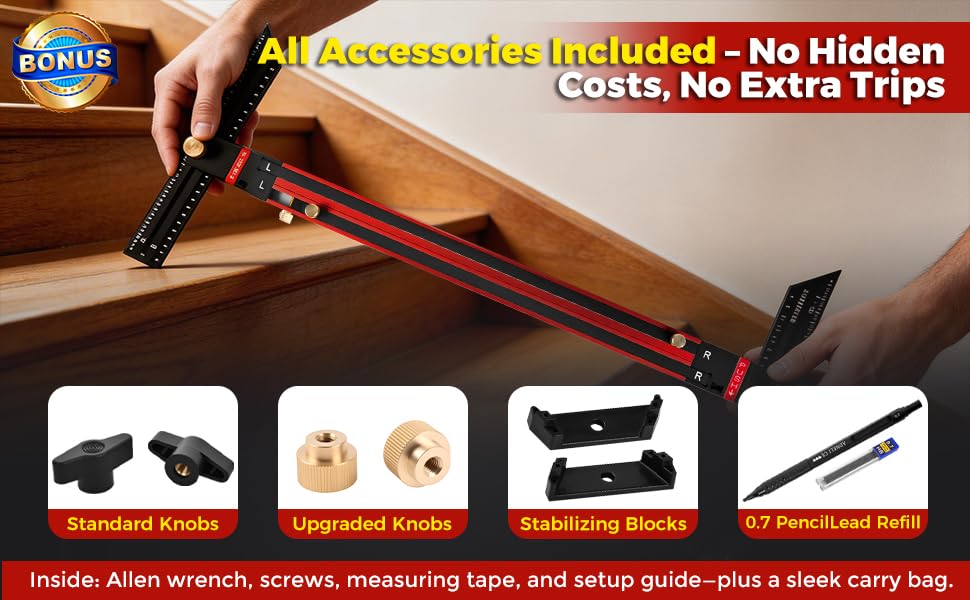 Stair Tread Template Tool (Red/Black) Stair Tread Measuring Tool - Stair Tread Jig - Stair Tread Gauge - Modern Stair Template Tool - color: RED/BLACK