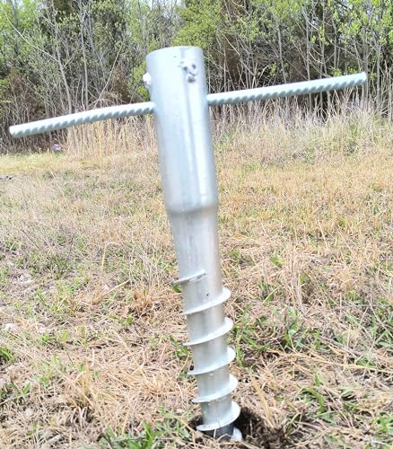 Ashman Ground Screw Round Posts (4 Pack), Outdoor No Dig Ground Screw Anchor with helical Spiral, 21" Inch Long - Fits Round Post & Flag Pole Base Ground Mount Screw in Post Stake, Mailbox Posts.