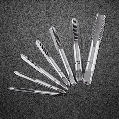 Thread Tap Tool Set, 7pcs Straight Flute Thread Tap Set Metric Screw Metric Thread Plug Taps Set M3, M4, M5, M6, M8, M10, M12 for Tapping Various Threads