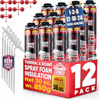 Spray Foam Insulation, 12 Pack x 30 oz, Expanding Foam Sealant Spray - size: 12 Pack