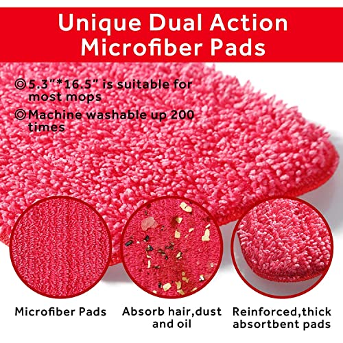 16.5" Microfiber Mop Pads Refills, 3 Pack Reusable Replacement Heads - color: 16"red*3