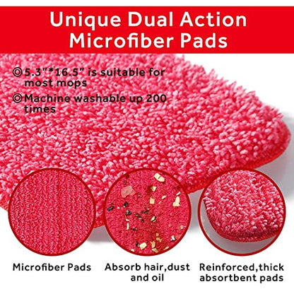 16.5" Microfiber Mop Pads Refills, 3 Pack Reusable Replacement Heads - color: 16"red*3