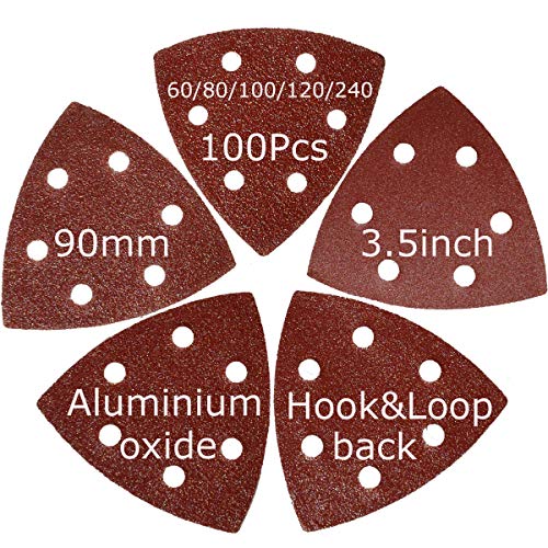 XXGO 100 Pcs 90mm 3-1/2 Inch Triangular Oscillating Multi Tool Sanding Pads