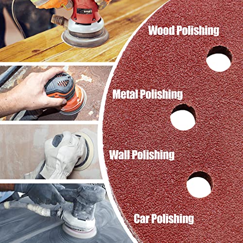 210PCS Sanding Discs 5 Inch 8 Hole, Orbital Sander Sandpaper, 5 Sanding Disc Hook and Loop Include 60/80/120/180/240/320/400/600 Assorted Grits Sandpaper, for Random Orbital Sander - style: 210Pcs Red Sandpaper for 'Project'