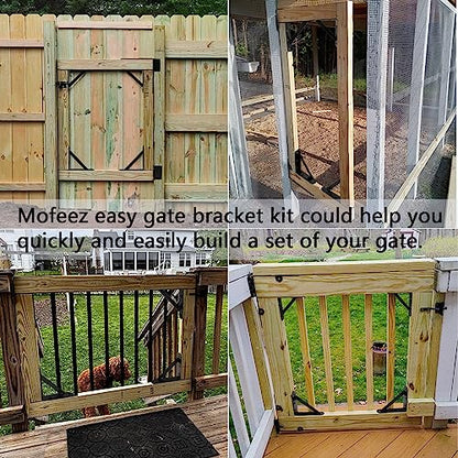 Mofeez Fence Gate Kit Iron Gate Hardware with Gate Latch for Wooden Fences Shed Doors Heavy Duty Anti Sag Gate Corner Brace Bracket - size: Set of 1