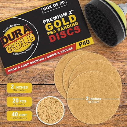 Dura-Gold Premium 2" Gold Hook & Loop Sanding Discs - 40 Grit (Box of 20) - size: 40-Grit