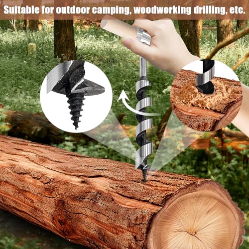 Bushcraft Gear Hand Auger Drill, Scotch Eye Wood Auger Drill Bit with Leather Case for Camping Backpacking Hiking