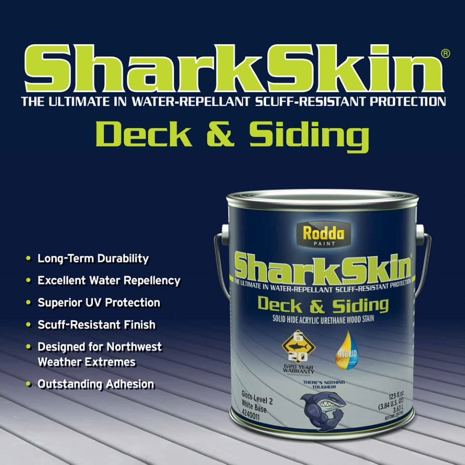 Rodda Paint SharkSkin Deck and Siding Stain, 1 Gallon (4-Pack), Standard White - color: Standard White, size: 1 Gallon (Pack of 4)