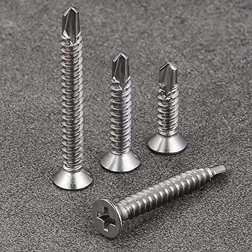 Wensilon（600pcs）#8×1/2”for Sheet Metal Self-Tapping Screws 410 Stainless Steel Flat Head High-Strength Quick self-Drilling Screws - color: Silver, size: #8X1/2"