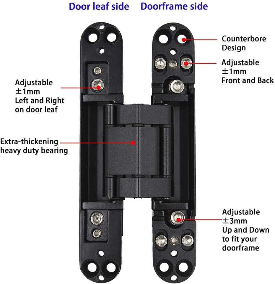 Ranbo 6 Inch Hidden Door Hinge, 3D Adjustable, Zinc Alloy Hardware Kit - size: 6 inch Black