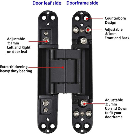 Ranbo 6 Inch Hidden Door Hinge, 3D Adjustable, Zinc Alloy Hardware Kit - size: 6 inch Black
