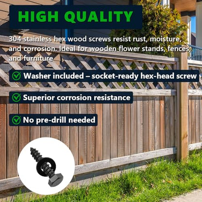 8-Sets 3/8 x 4 Black Hex Head Lag Screws & Flat Washers, Heavy Duty Wood Lag Screws, 304 Stainless Steel (18-8), 3/8" Bolt - size: 3/8 x 4