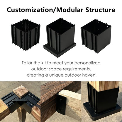 Kozyard Pergola Brackets, 4 Pack Kit 3-Way Right Angle Corner Bracket - color: Black/4Sets