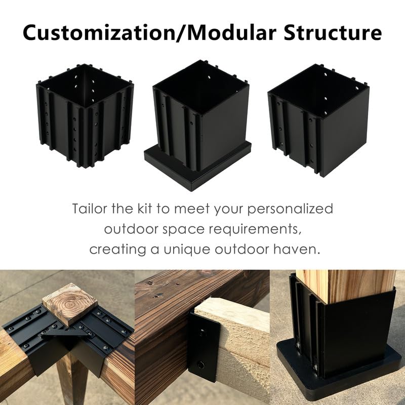 Kozyard Pergola Brackets, 4 Pack Kit 3-Way Right Angle Corner Bracket - color: Black/4Sets