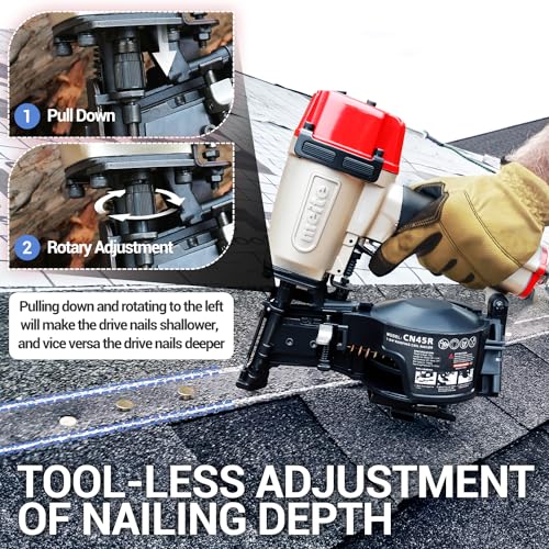 meite CN45R Roofing Nailer, Drives 15 Degree 7/8" to 1-3/4" Coil Roof Nails