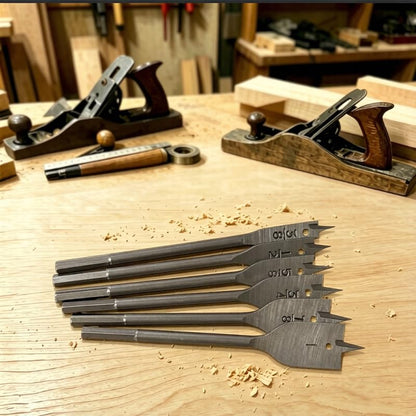 6Pcs Spade Drill Bit Set, 3/8" to 1" Titanium Coated High Carbon Steel Flat Paddle Bits, Quick Change Hex Shank Self-Centering Hole Cutter for Woodworking DIY Projects