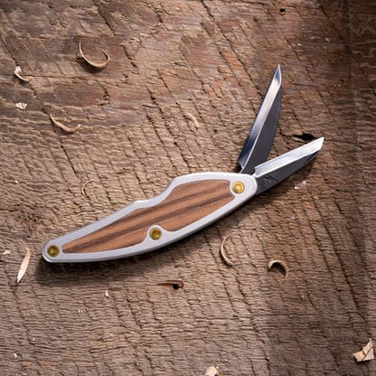 FLEXCUT Whittlin' Jack (JKN88) 2-Blade Pocket Carving Knife, High-Carbon Steel (1.5″ Detail + 2″ Roughing), Aluminum & Wood Handle, 3 oz, 4.25″ Closed, Made in USA - style: Whittlin' Jack